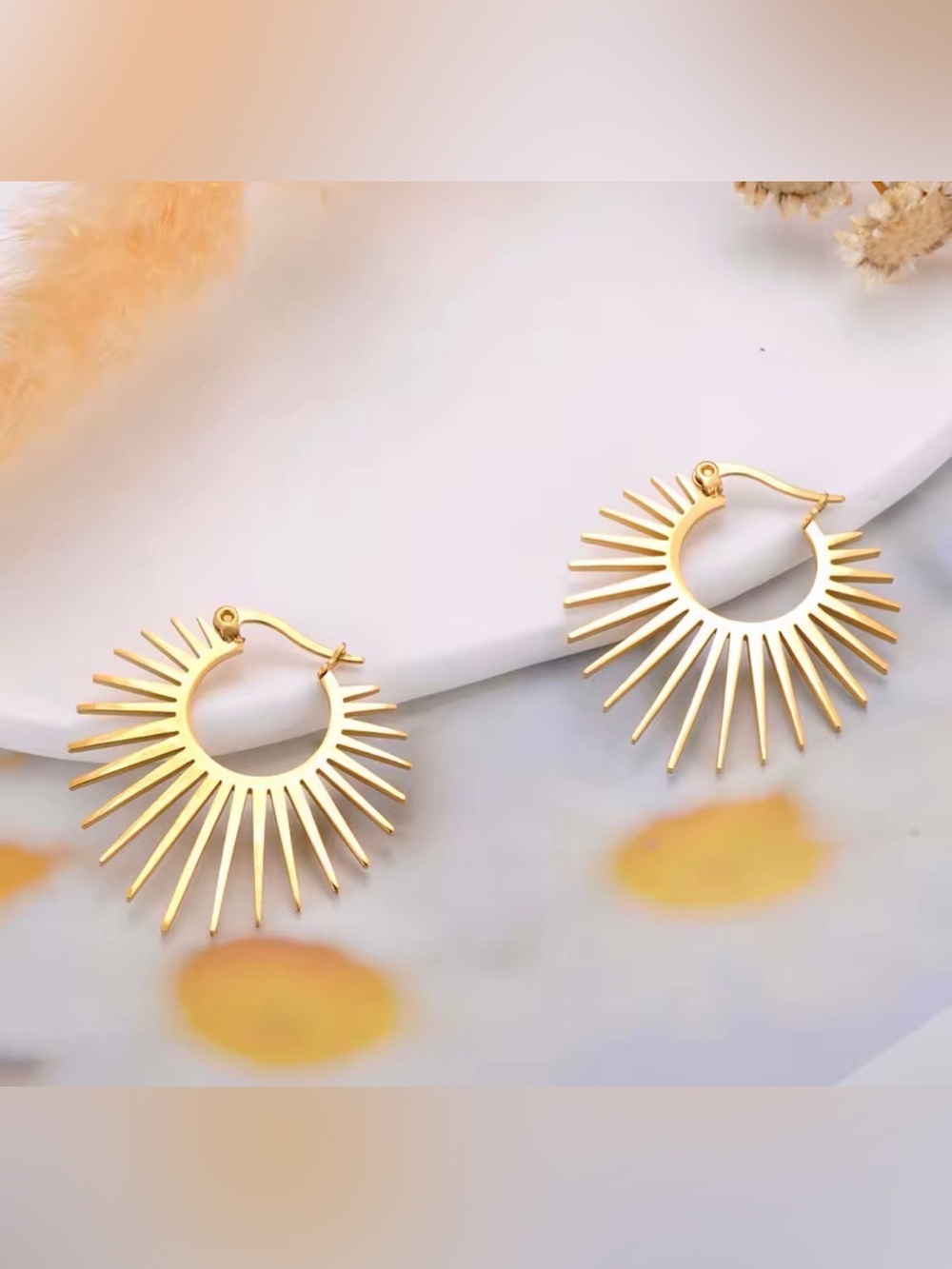 Gold Sunburst Hoop Earrings - Elegant Jewelry - Picture 3 of 3